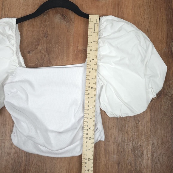NWT ZARA White Puff Short Sleeve Square Neck Ribbed Crop Top 1660/809 SMALL - Picture 7 of 11